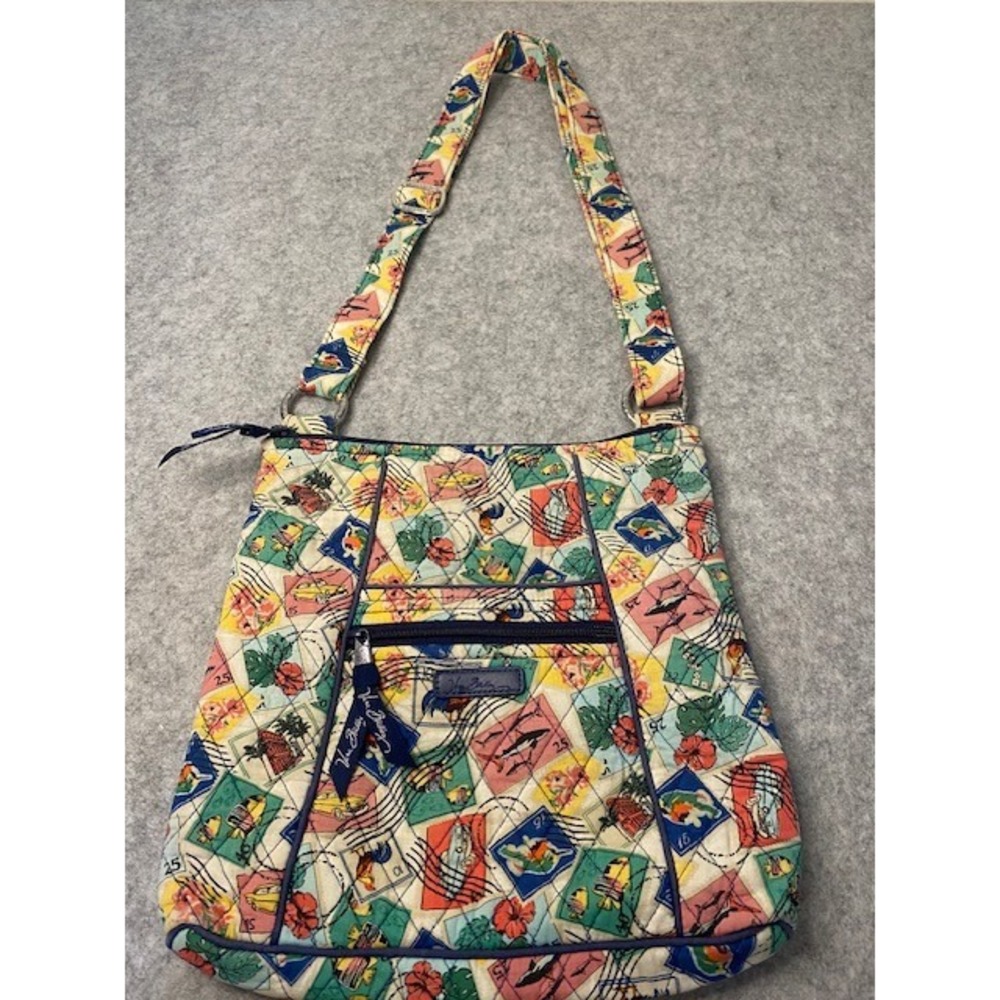 Vera Bradley Quilted Shoulder‎ Bag Purse Stamps Print MultiColor Travel CarryAll